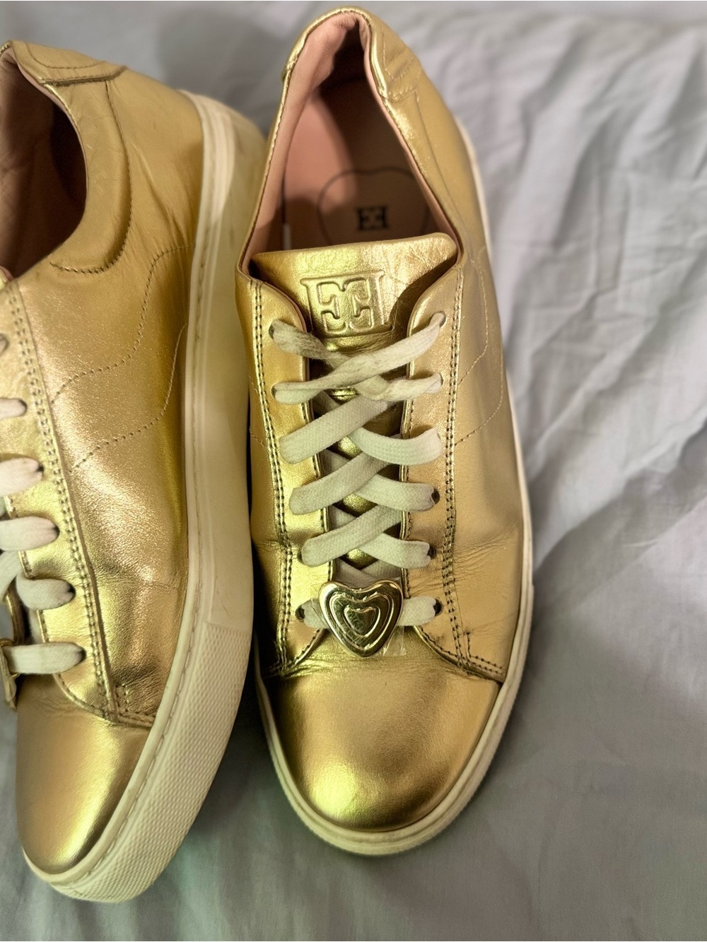 Escada Metallic Gold Women's Sneakers with Heart Charm
